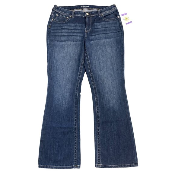Maurices Womens 18w Long Bootcut Blue Jeans Dark Wash Thick Stitching Stretch - Picture 1 of 14